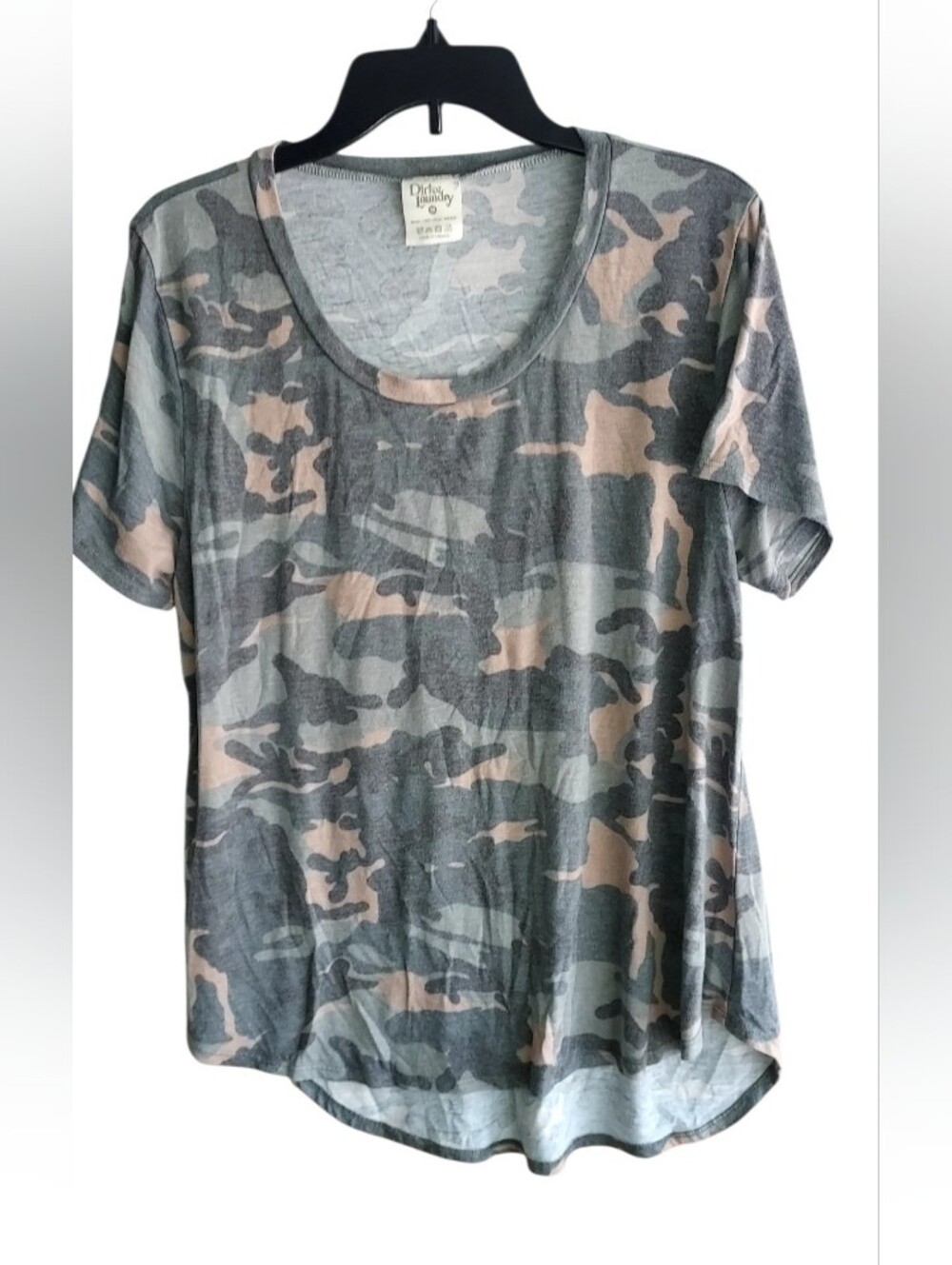 Dirtee Laundry Scoop Neck Camo Tee in Brown & Gray - Short Sleeve